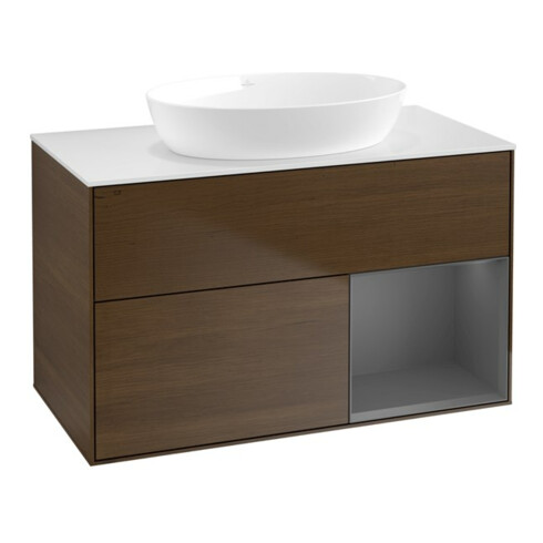 V&B Meuble sous lavabo Finion 100, Pl w m, Étagère anthracite mat, laqué, veinage bois