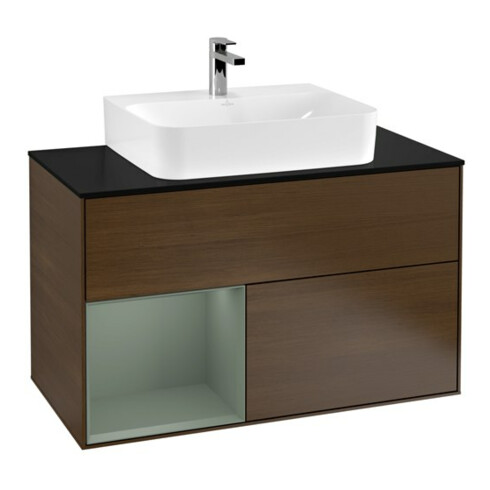 V&B Meuble sous-lavabo Finion 100, Pl w m, Étagère g, Oli. m Lac, noyer vein.