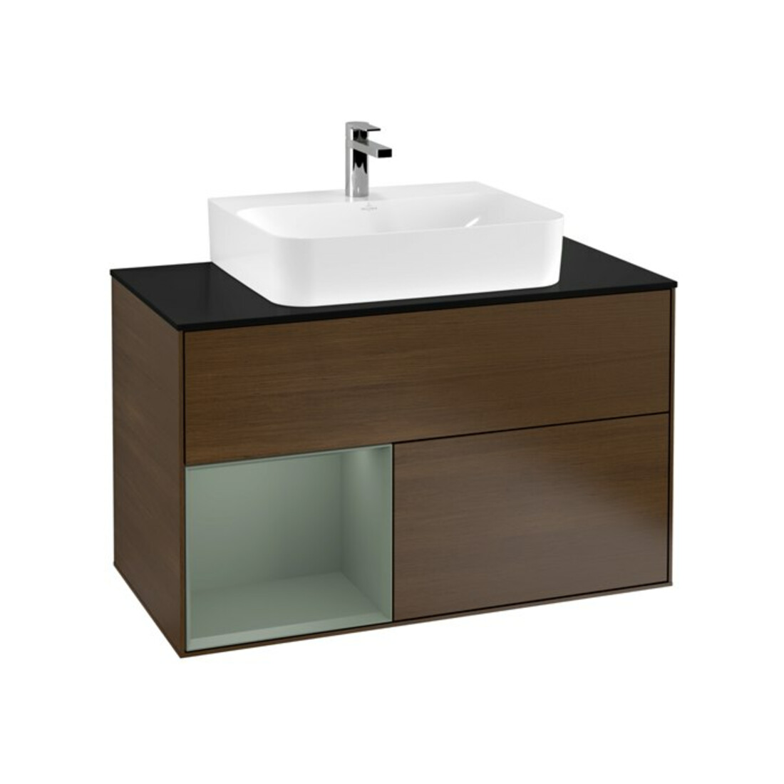 V&B Meuble sous-lavabo Finion 100, Pl w m, Étagère g, Oli. m Lac, noyer vein.