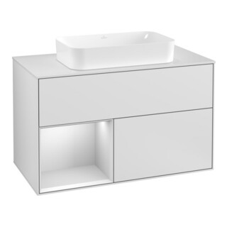 V&B Meuble sous lavabo Finion 100, Pl w m, Étagère gauche, blanc mat laqué