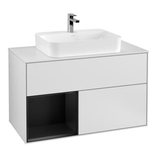 V&B Meuble sous lavabo Finion 100, Pl w m, Étagère gauche bleue m Lac, blanc m Lac