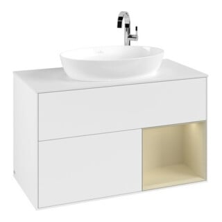 V&B Meuble sous-lavabo Finion 100, Pl w m, Étagère si Gr m Laqué, blanc m Laqué