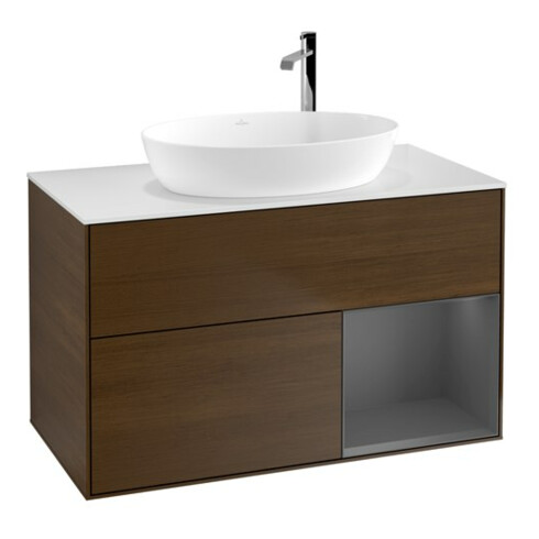 V&B Meuble sous-lavabo Finion 100, Pl w m, Rég Anthrac. m Lac, noyer veiné