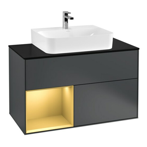 V&B Meuble sous-lavabo Finion 100, Pl w m, Reg gauche gol m, md bl. m Lac
