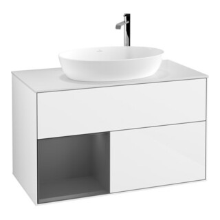 V&B Meuble sous lavabo Finion 100, Pl w m, Rg A m Lac, blanc brillant Lac