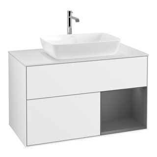 V&B Meuble sous lavabo Finion 100, Pl w m, Rg A m Lac, blanc brillant Lac
