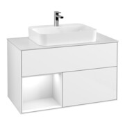 V&B Meuble sous lavabo Finion 100, Pl w m, Rg l g blanc laqué, brillant blanc laqué