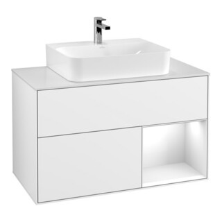 V&B Meuble sous lavabo Finion 100, Pl w m, Rg r g blc. Laqué, blanc brillant