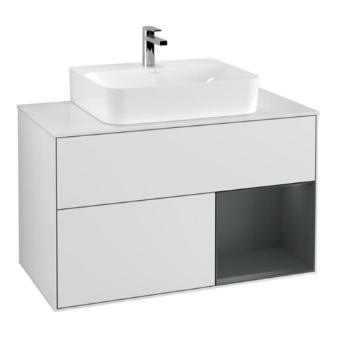 V&B Meuble sous-lavabo Finion 100, Pl w m, Rg r md b m Lac, blanc m Lac