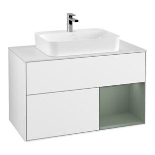 V&B Meuble sous-lavabo Finion 100, Pl w m, Rg r Ol m Lac, blanc brillant Lac