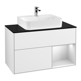 V&B Meuble sous lavabo Finion 100, Pla blanc mat, Arrière rouge blanc mat Lac, brillant blanc Lac