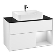 V&B Meuble sous lavabo Finion 100, Pla blanc mat, Arrière rouge blanc mat Lac, brillant blanc Lac