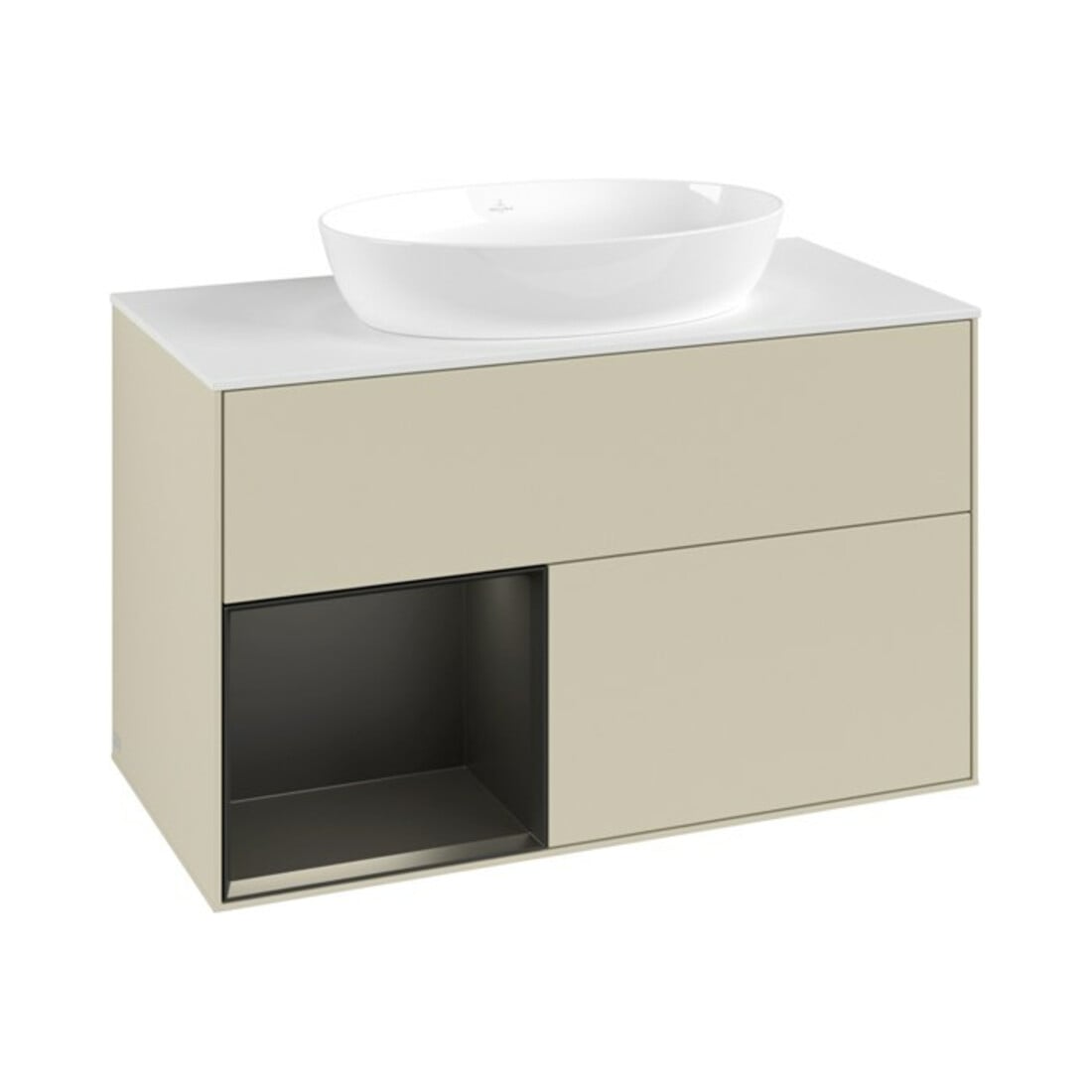 V&B Meuble sous lavabo Finion 100, Pla blanc mat, Tiroir bleu mat laqué, Poignée gris mat laqué