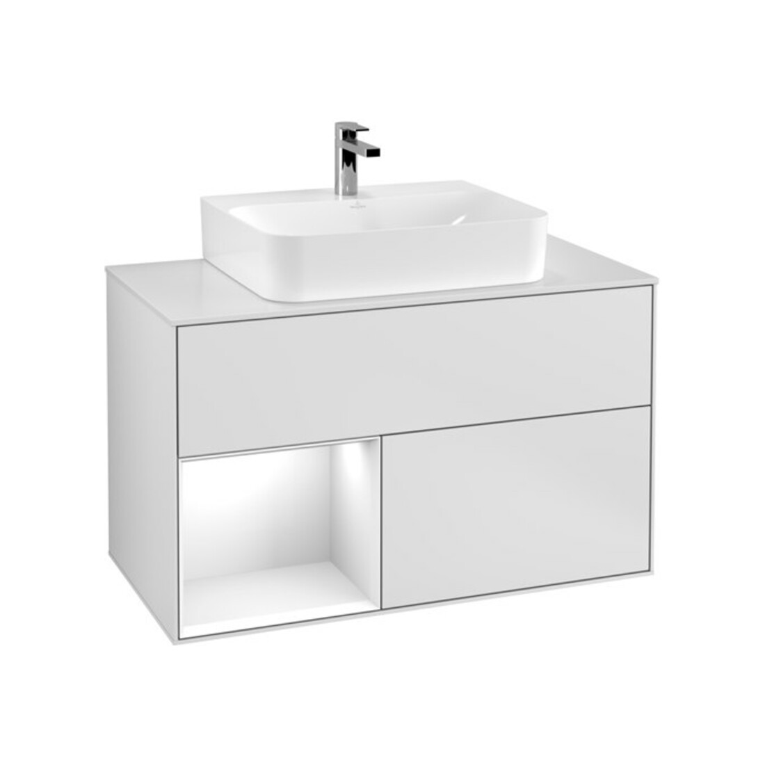 V&B Meuble sous-lavabo Finion 100, placage blanc mat, façade laquée blanc brillant