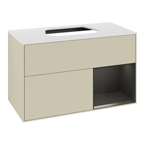 V&B Meuble sous lavabo Finion 100, placage blanc mat, façade rouge bleu mat, côtés gris mat