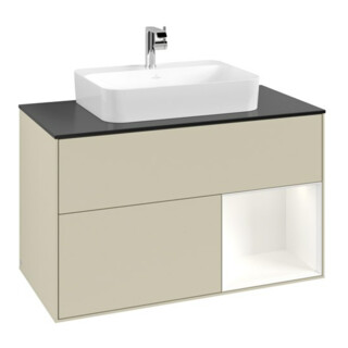 V&B Meuble sous lavabo Finion 100, placage blanc mat, face rouge blanc mat lacqué, côté gris mat lacqué