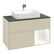 V&B Meuble sous lavabo Finion 100, placage blanc mat, face rouge blanc mat lacqué, côté gris mat lacqué
