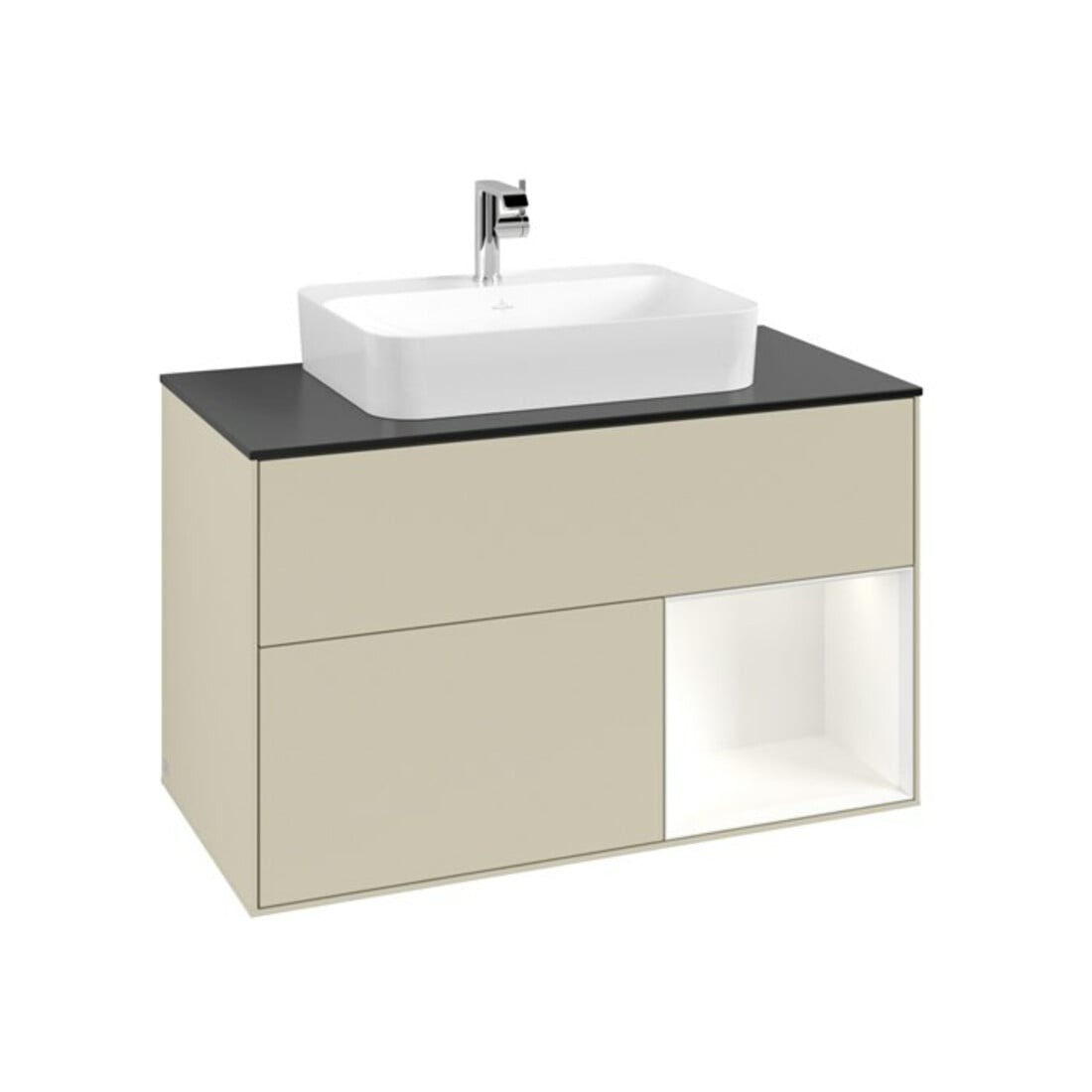 V&B Meuble sous lavabo Finion 100, placage blanc mat, face rouge blanc mat lacqué, côté gris mat lacqué
