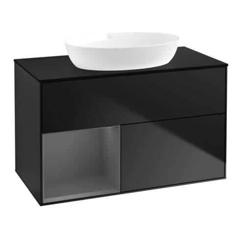 V&B Meuble sous lavabo Finion 100, placage blanc mat, laqué bleu mat