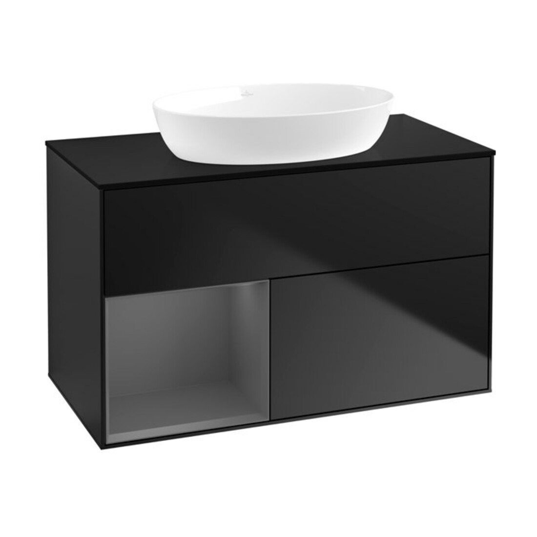 V&B Meuble sous lavabo Finion 100, placage blanc mat, laqué bleu mat