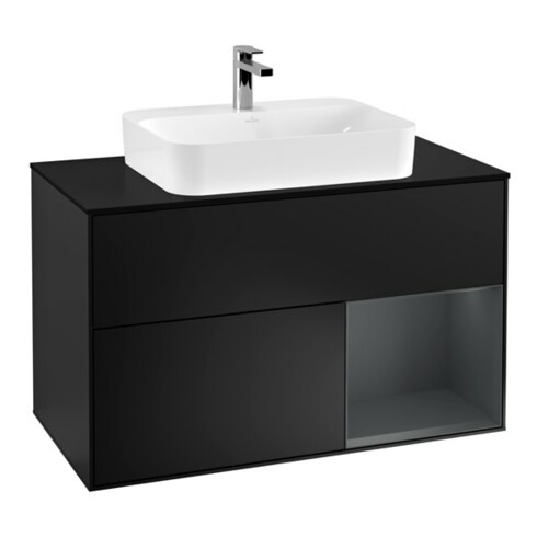 V&B Meuble sous lavabo Finion 100, placage blanc mat, laque rouge mat, laque bleue mat