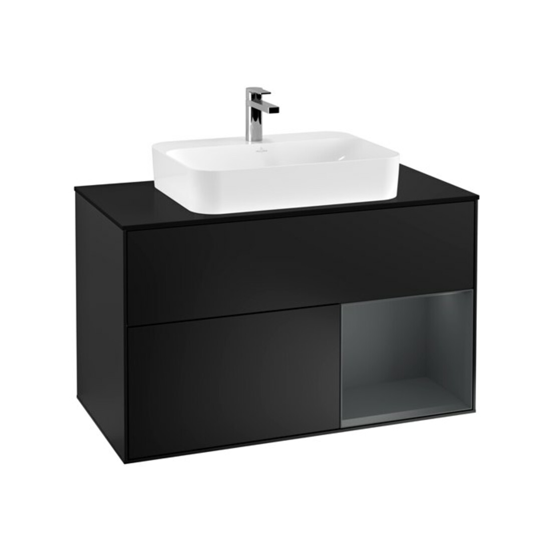 V&B Meuble sous lavabo Finion 100, placage blanc mat, laque rouge mat, laque bleue mat