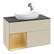 V&B Meuble sous-lavabo Finion 100, placage blanc mat, rangement doré mat laqué, poignée argent mat laqué-4