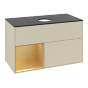 V&B Meuble sous-lavabo Finion 100, placage blanc mat, rangement doré mat, poignée argent mat-3