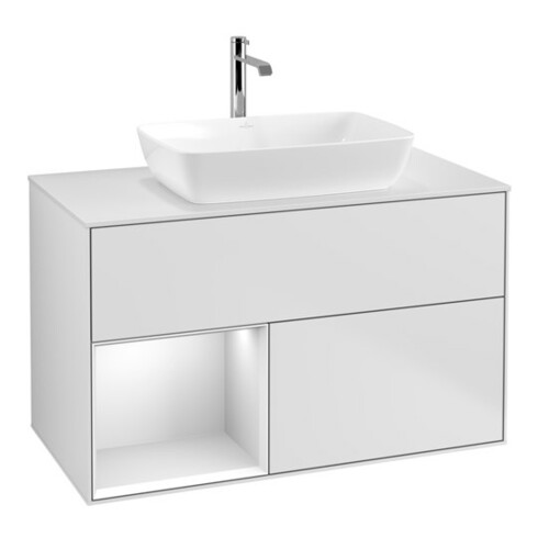 V&B Meuble sous-lavabo Finion 100, placage blanc mat, tiroir blanc mat laqué