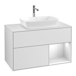 V&B Meuble sous-lavabo Finion 100, placage blanc mat, tiroir blanc mat laqué
