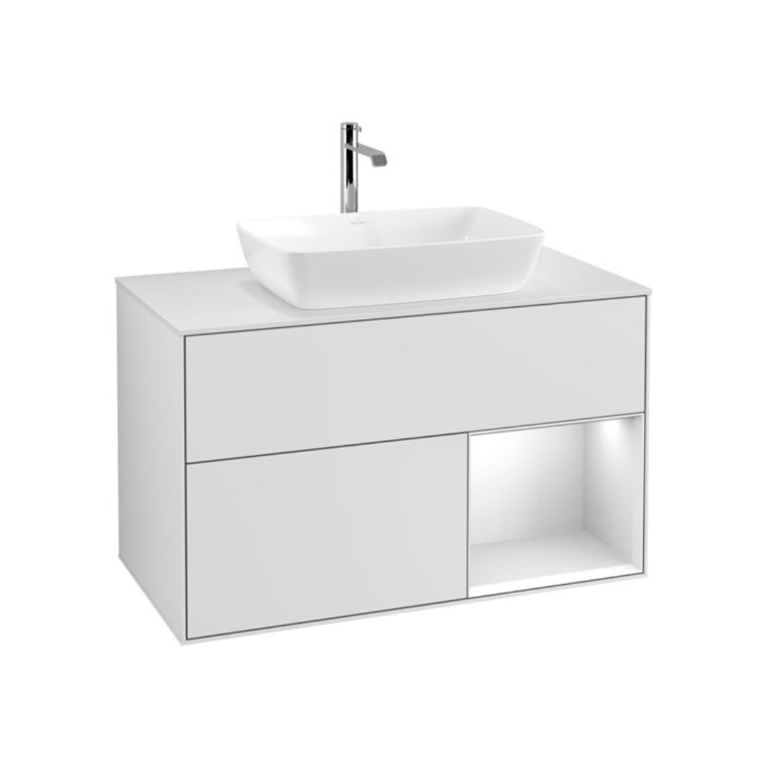 V&B Meuble sous-lavabo Finion 100, placage blanc mat, tiroir blanc mat laqué