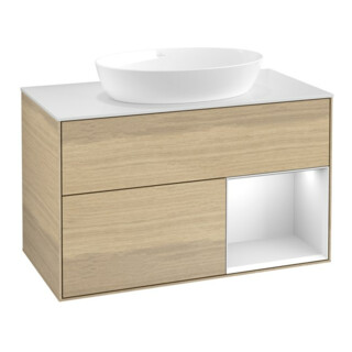 V&B Meuble sous lavabo Finion 100, placage blanc mat, tiroir blanc mat laqué, poignée aluminium