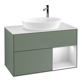 V&B Meuble sous lavabo Finion 100, placage blanc mat, tiroir blanc mat laqué, poignée mat laqué