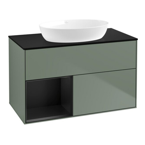 V&B Meuble sous-lavabo Finion 100, placage bleu mat, laque bleue mate, huile mate lacquée