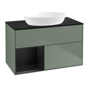 V&B Meuble sous-lavabo Finion 100, placage bleu mat, laque bleue mate, huile mate lacquée