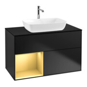 V&B Meuble sous-lavabo Finion 100, placage bleu mat, réglette dorée mat, laqué bleu mat-1