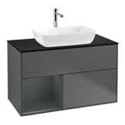 V&B Meuble sous lavabo Finion 100, placage bleu, tiroir médian, laqué, anthracite mat