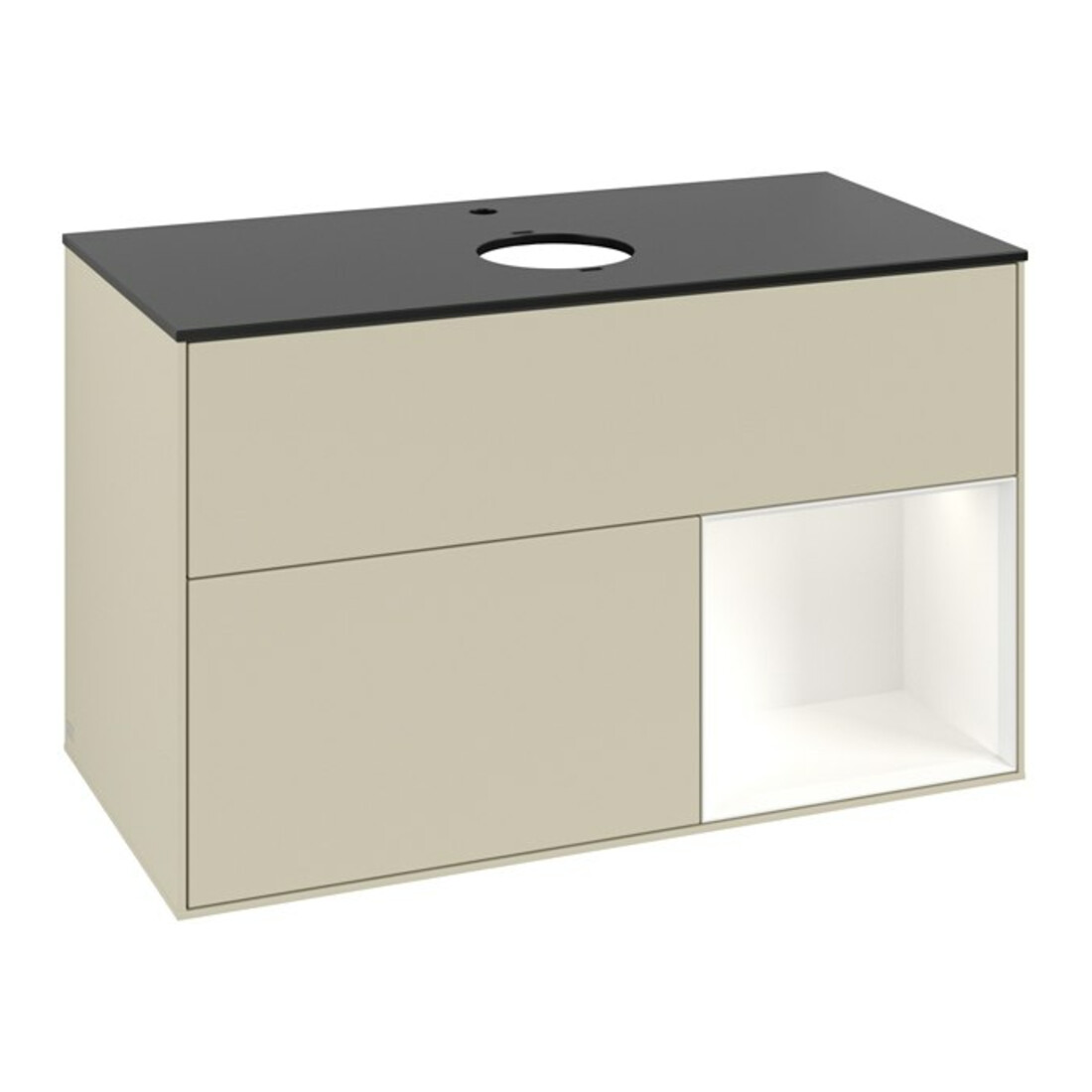 V&B Meuble sous-lavabo Finion 100, placage bois, 1 porte, blanc mat laqué, poignée argent mat laqué