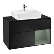 V&B Meuble sous lavabo Finion 100, placage bois, côté droit, huilé mat laqué, bleu mat laqué-1