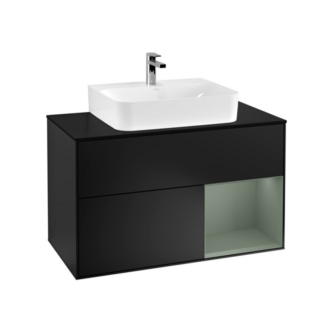 V&B Meuble sous lavabo Finion 100, placage bois, côté droit, huilé mat laqué, bleu mat laqué
