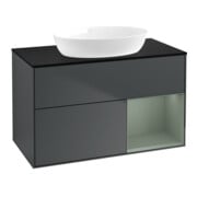 V&B Meuble sous lavabo Finion 100, placage bois, couleur olive mate avec laque bleue
