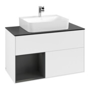 V&B Meuble sous lavabo Finion 100, placage bois, droite, gris moyen laqué, blanc laqué