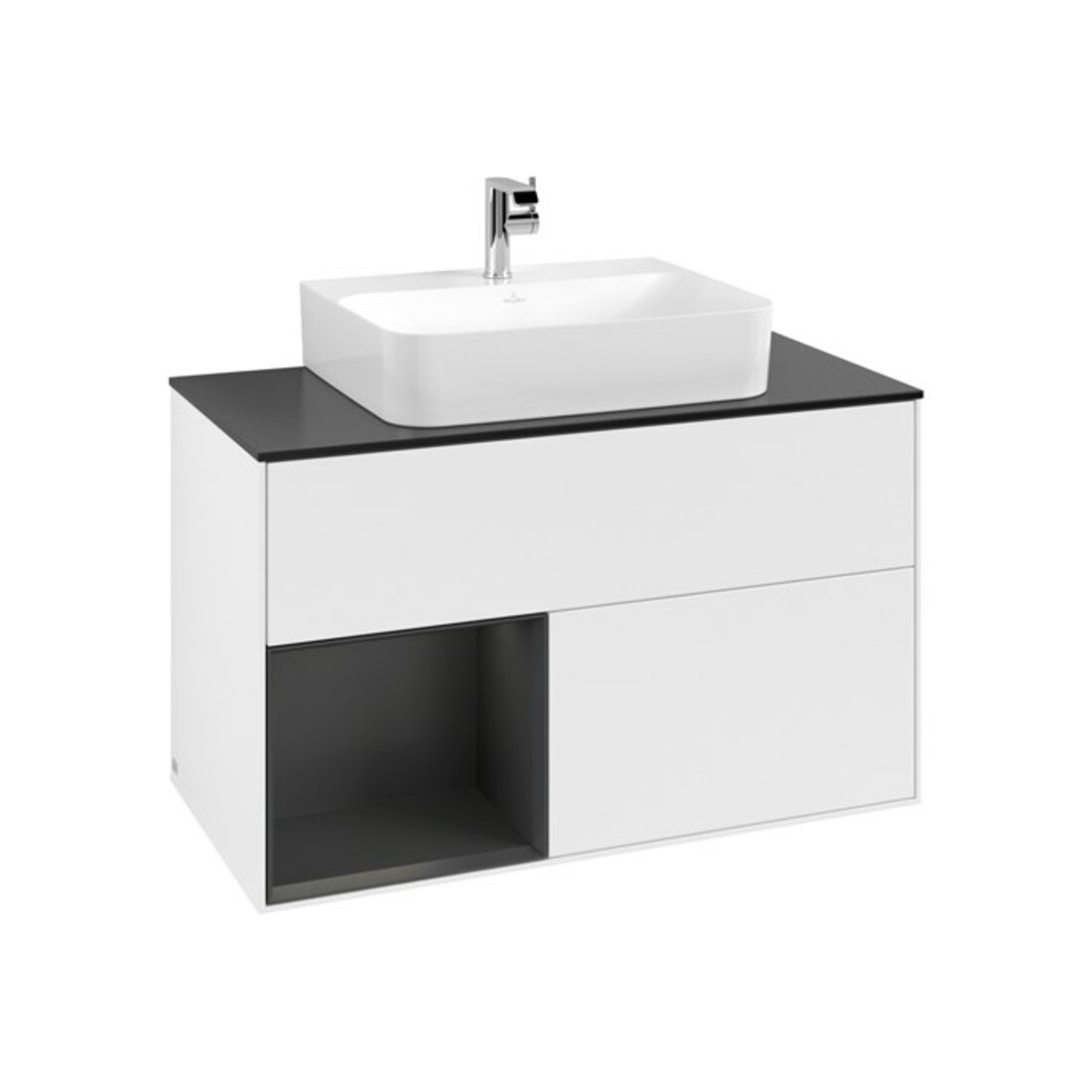 V&B Meuble sous lavabo Finion 100, placage bois, droite, gris moyen laqué, blanc laqué