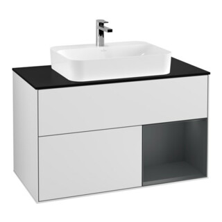 V&B Meuble sous lavabo Finion 100, placage bois, laqué blanc