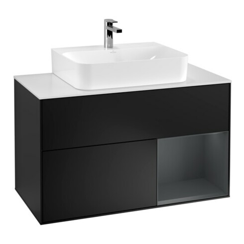 V&B Meuble sous-lavabo Finion 100, placage bois, laqué blanc, laqué bleu