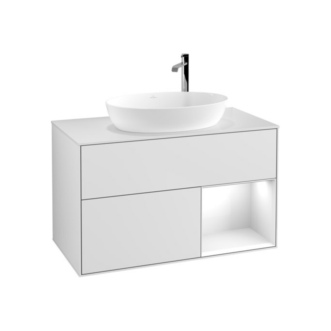 V&B Meuble sous lavabo Finion 100, placage bois, laqué brillant blanc, blanc mat lacqué