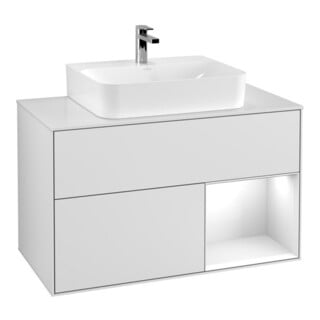 V&B Meuble sous lavabo Finion 100, placage bois, laqué brillant blanc, laqué blanc mat