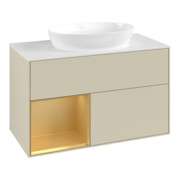 V&B Meuble sous lavabo Finion 100, placage bois, laqué brillant, gris, laqué