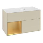 V&B Meuble sous lavabo Finion 100, placage bois, laqué brillant, gris, laqué-3