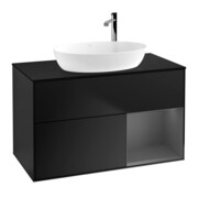 V&B Meuble sous lavabo Finion 100, placage bois, laque gris, laque bleu